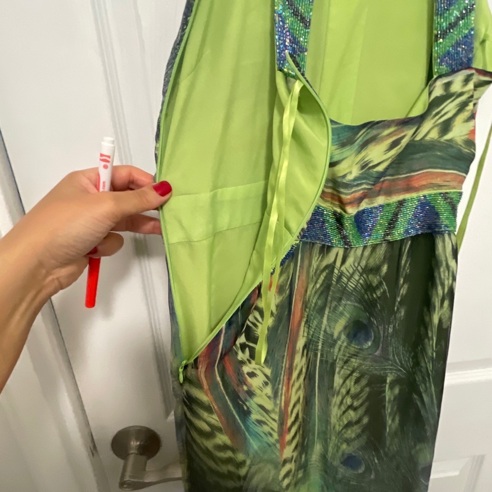 Sheri Bodell Vibrant peacock with sequin accented beading gown - Picture 9 of 12